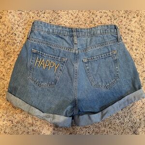“Happy” embroidered jeans shorts